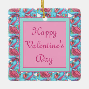 PINK FLAMINGO VALENTINE HERZEN, NIEDLICHE LIEBE VÖ KERAMIKORNAMENT