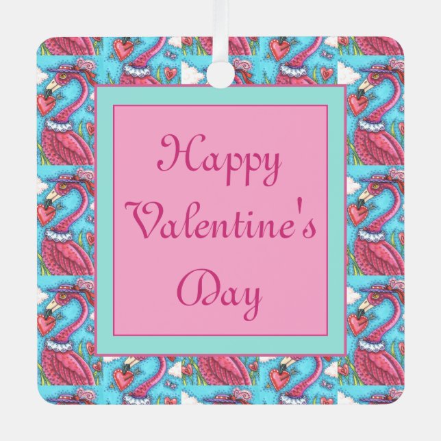 PINK FLAMINGO VALENTINE HERZEN, NIEDLICHE LIEBE VÖ ORNAMENT AUS METALL (Vorderseite)