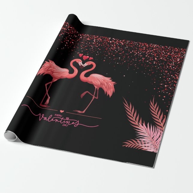 Pink Flamingo Valentine Wrapping Paper Geschenkpapier (Ungerollt)