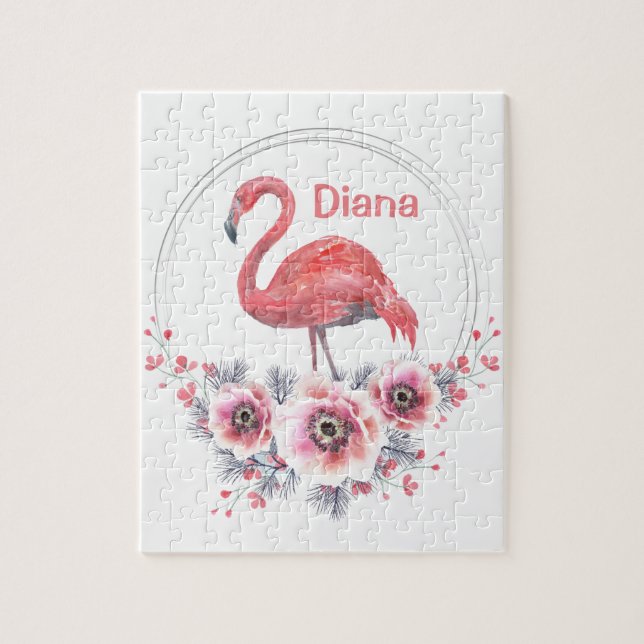 Pink Flamingo, Vogel, Aquarell Jigsaw Puzzle (Vertikal)