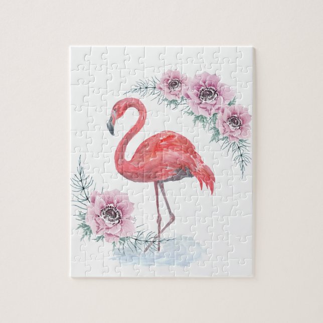 Pink Flamingo, Vogel, Aquarell Jigsaw Puzzle (Vertikal)