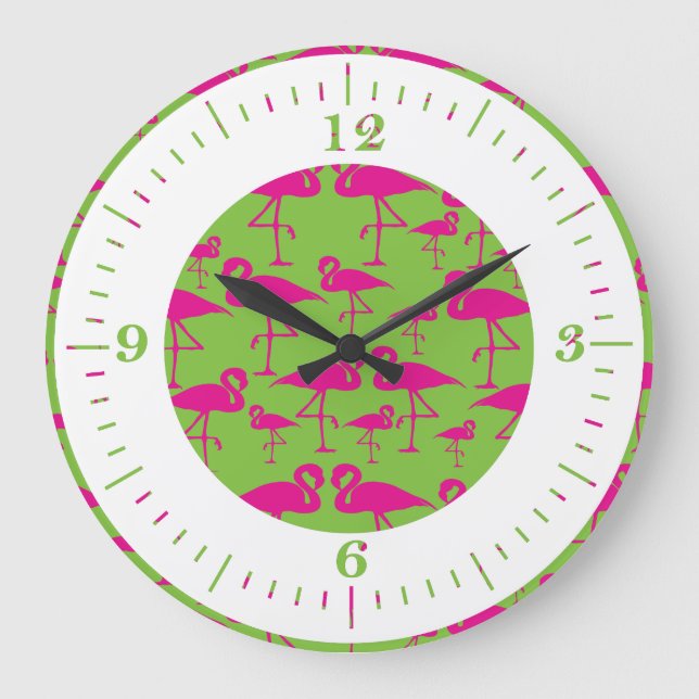 Pink Flamingo Wall Clock Große Wanduhr (Vorderseite)