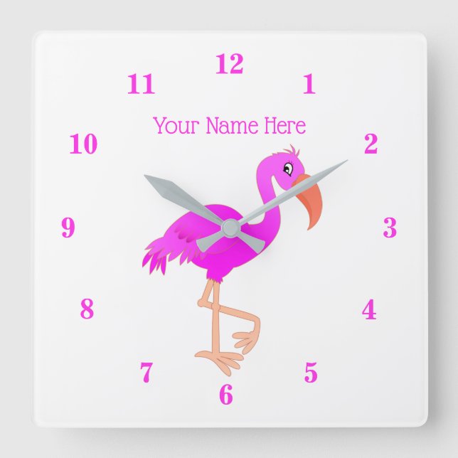 Pink Flamingo Wall Clock mit benutzerdefinierten T Quadratische Wanduhr (Vorderseite)