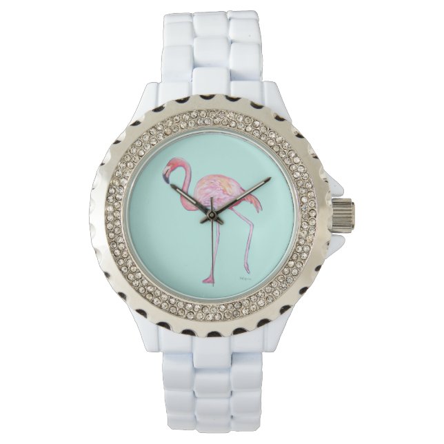 Pink Flamingo Watch - Minzgrün Armbanduhr (Vorderseite)