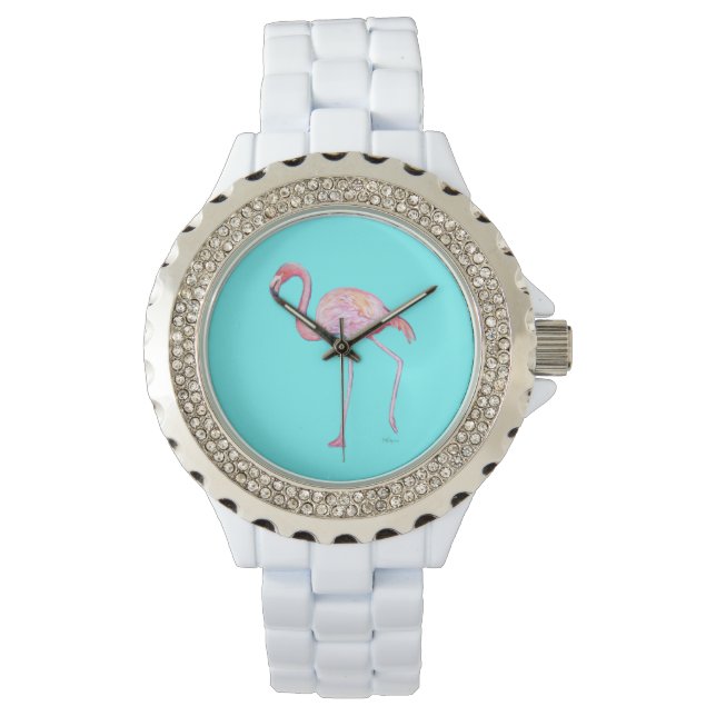 Pink Flamingo Watch - Türkisblau Armbanduhr (Vorderseite)