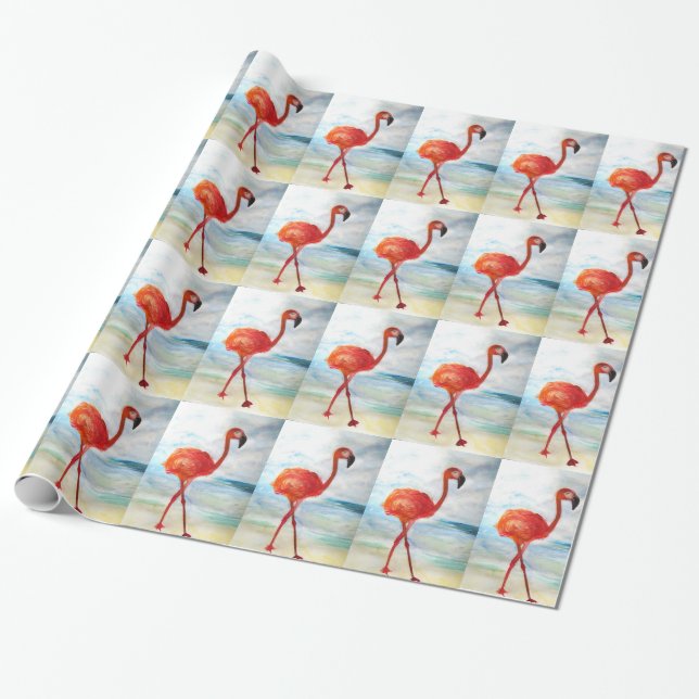 Pink Flamingo Watercolor Glossage Wrapping Paper Geschenkpapier (Ungerollt)