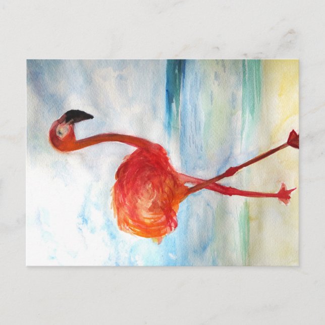 Pink Flamingo Watercolor Postcard Postkarte (Vorderseite)