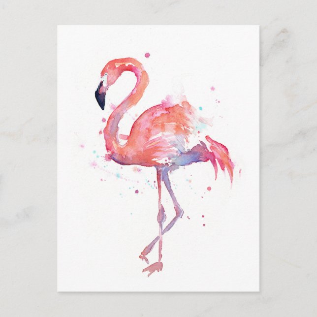 Pink Flamingo Watercolor Postcard Postkarte (Vorderseite)