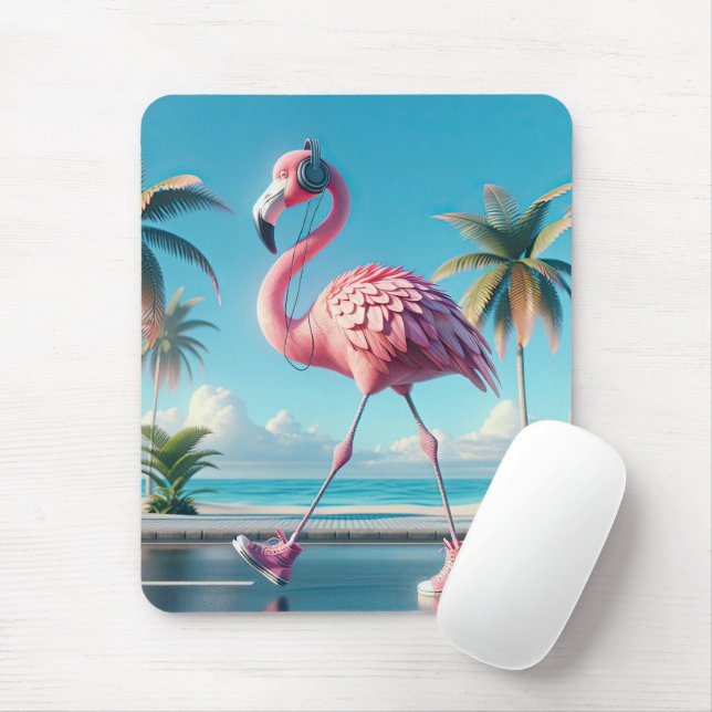Pink Flamingo Wearing Sneakers Mousepad (Mit Mouse)