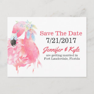 Pink Flamingo Wedding Save the Date Postcard Ankündigungspostkarte