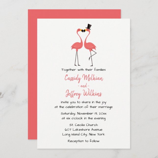 Pink Flamingo Wedding Tropical Summer Beach Einladung (Vorne/Hinten)