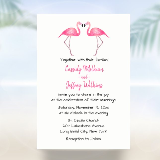 Pink Flamingo Wedding Tropical Summer Beach Einladung (Von Creator hochgeladen)
