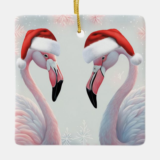 Pink Flamingo Weihnachten Keramikornament (Vorderseite)