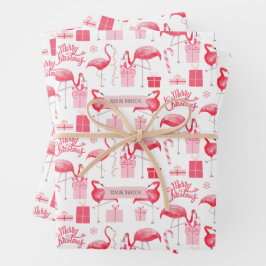 Pink Flamingo Weihnachten Retro Tropischer Urlaub Geschenkpapier Set