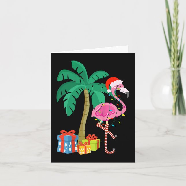 Pink Flamingo Weihnachts Palme Tree Tropical Xmas  Karte (Vorderseite)