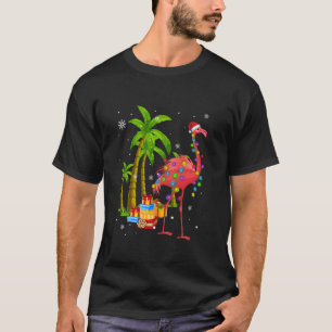 Pink Flamingo Weihnachts Palme Tree Tropical Xmas  T-Shirt