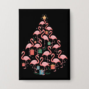 Pink Flamingo Weihnachtsbaum Flamingos Holiday Button
