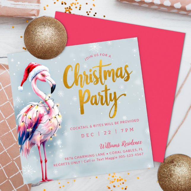 Pink Flamingo Weihnachtsfeier Party Einladung (Pink Flamingo Christmas Party Invite)