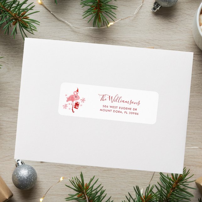 Pink Flamingo Weihnachtsfeier Rücksendeadresse (Pink Flamingo Christmas Return Address Label)