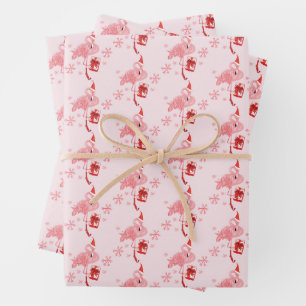 Pink Flamingo Weihnachtsfeiertag Whimsical Geschenkpapier Set