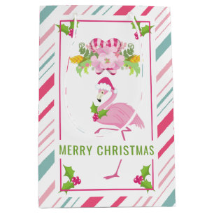 Pink Flamingo Weihnachtsmannmütze Candy Canes und  Mittlere Geschenktüte