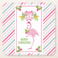 Pink Flamingo Weihnachtsmannmütze Candy Canes und