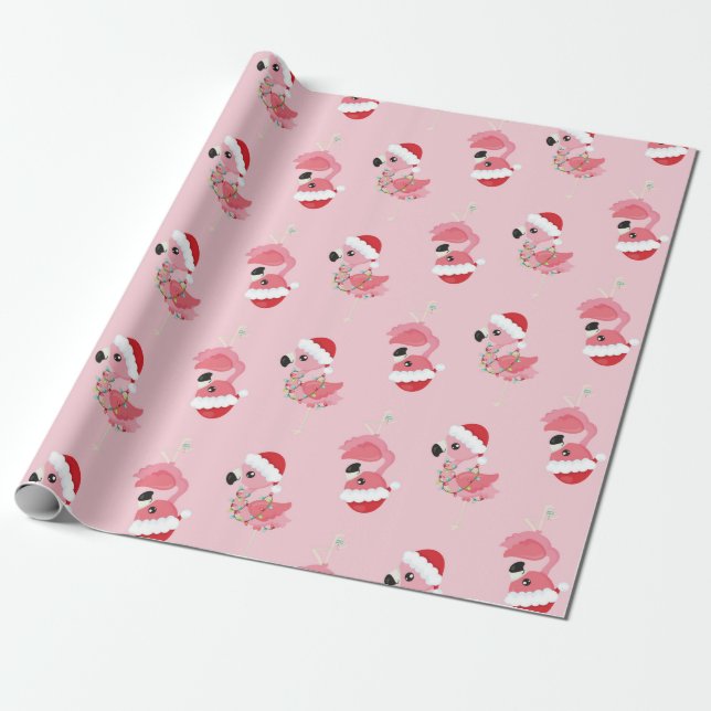 Pink Flamingo Weihnachtswrapping Paper Geschenkpapier (Ungerollt)