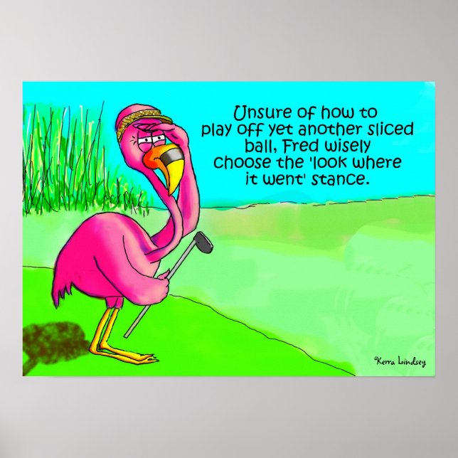 Pink Flamingo Whimsical Golf Ball Lose Spaß Poste Poster (Vorne)