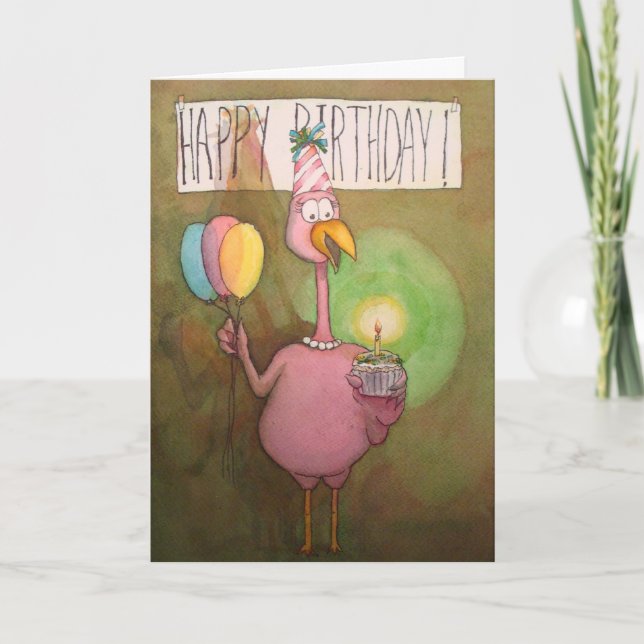 Pink Flamingo Whimsical Happy Birthday Card Karte (Vorderseite)