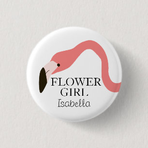 Pink Flamingo Whimsy Flower Girl Button