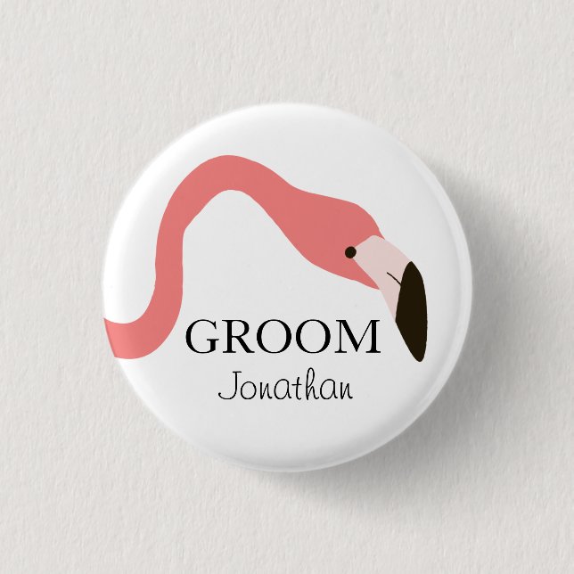 Pink Flamingo Whimsy Groom Button (Vorderseite)