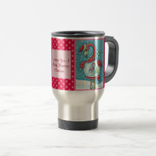 PINK FLAMINGO, WHITE CHRISTMAS REISENDE TASSE