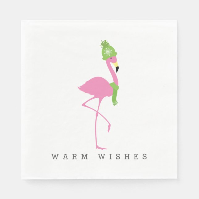 Pink Flamingo Winter Christmas Napkins Serviette (Vorderseite)