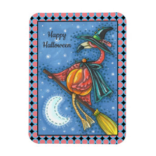 PINK FLAMINGO WITCH, FLIEGT ÜBER DEM MOND AUF EINE MAGNET