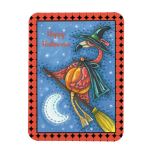 PINK FLAMINGO WITCH, FLIEGT ÜBER DEM MOND AUF EINE MAGNET