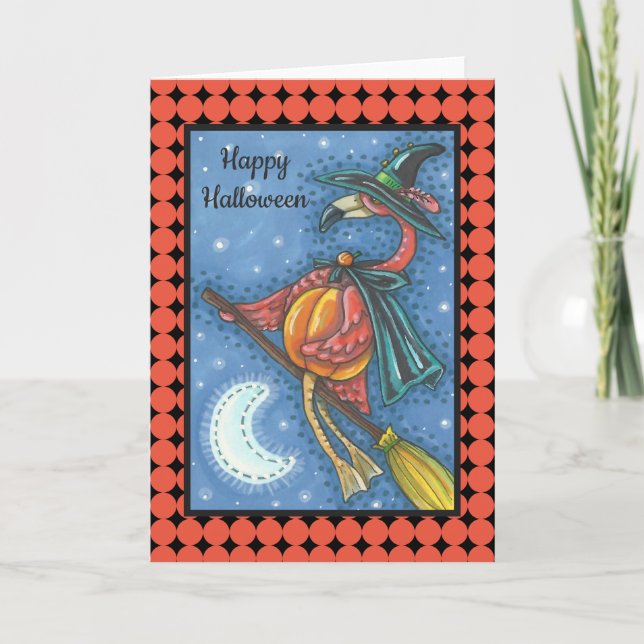 PINK FLAMINGO WITCH HALLOWEEN GREETKARTE Leere Karte (Vorderseite)