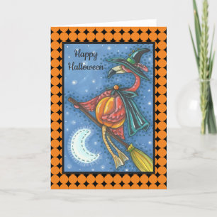PINK FLAMINGO WITCH HALLOWEEN GREETKARTE Leere Karte