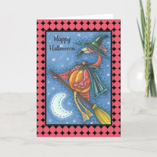 PINK FLAMINGO WITCH HALLOWEEN GREETKARTE Leere Karte