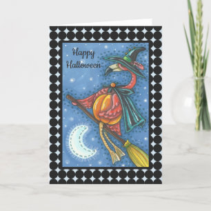 PINK FLAMINGO WITCH HALLOWEEN GREETKARTE Leere Karte