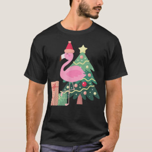 Pink Flamingo Xmas Tree Tropischer Sommer Weihnach T-Shirt