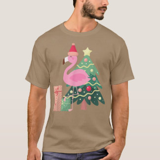 Pink Flamingo Xmas Tree Tropischer Sommer Weihnach T-Shirt