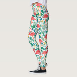Pink Flamingos and Tropical Flowers Pattern Leggings