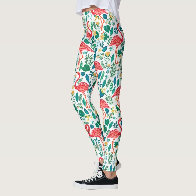 Pink Flamingos and Tropical Flowers Pattern Leggings (Links)