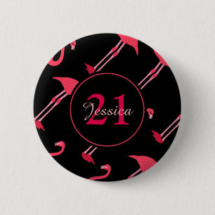 Pink Flamingos auf Black 21. Geburtstag Custom Button