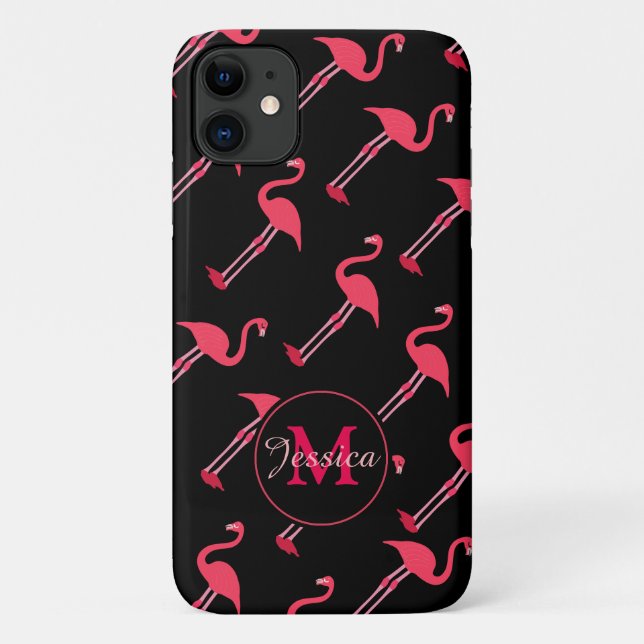 Pink Flamingos auf Personalisiert schwarz Case-Mate iPhone Hülle (Rückseite)