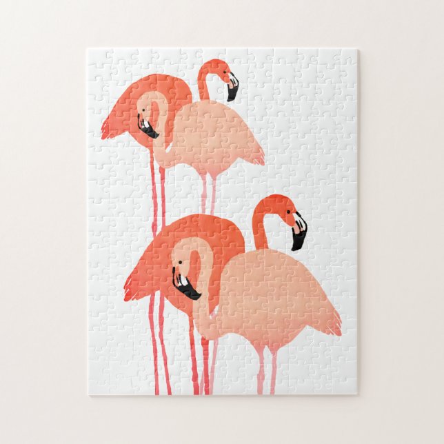 Pink Flamingos Beach Hochzeit Puzzle (Vertikal)