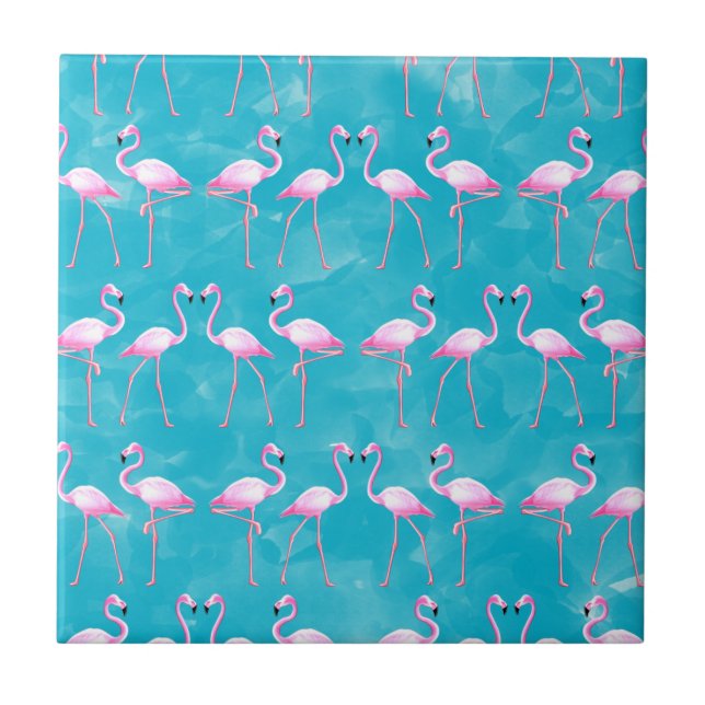 Pink Flamingos Beach Summer Fliese (Vorderseite)