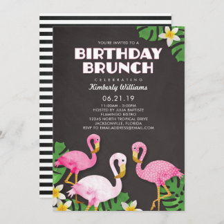 Pink Flamingos Birthday Brunch Chalkboard Einladung