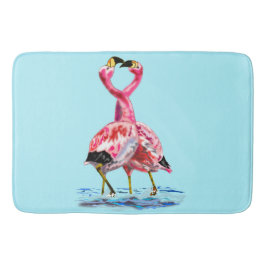 Pink Flamingos Blue Bath Mat Custom Color - Text Badematte
