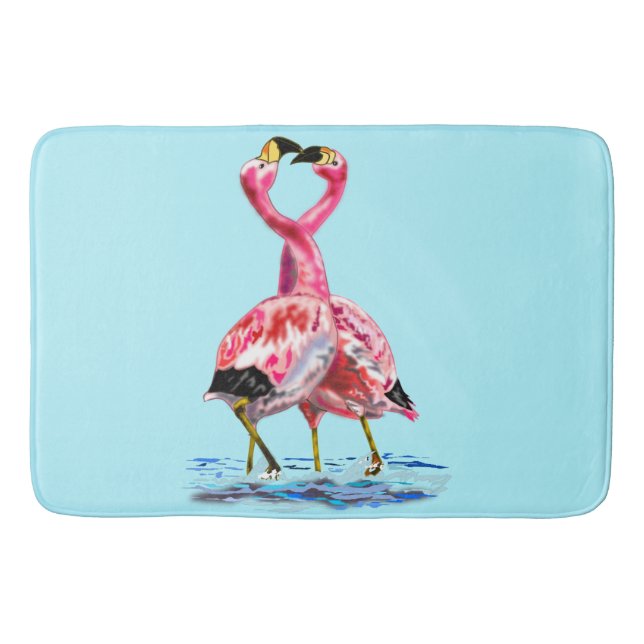 Pink Flamingos Blue Bath Mat Custom Color - Text Badematte (Vorderseite)